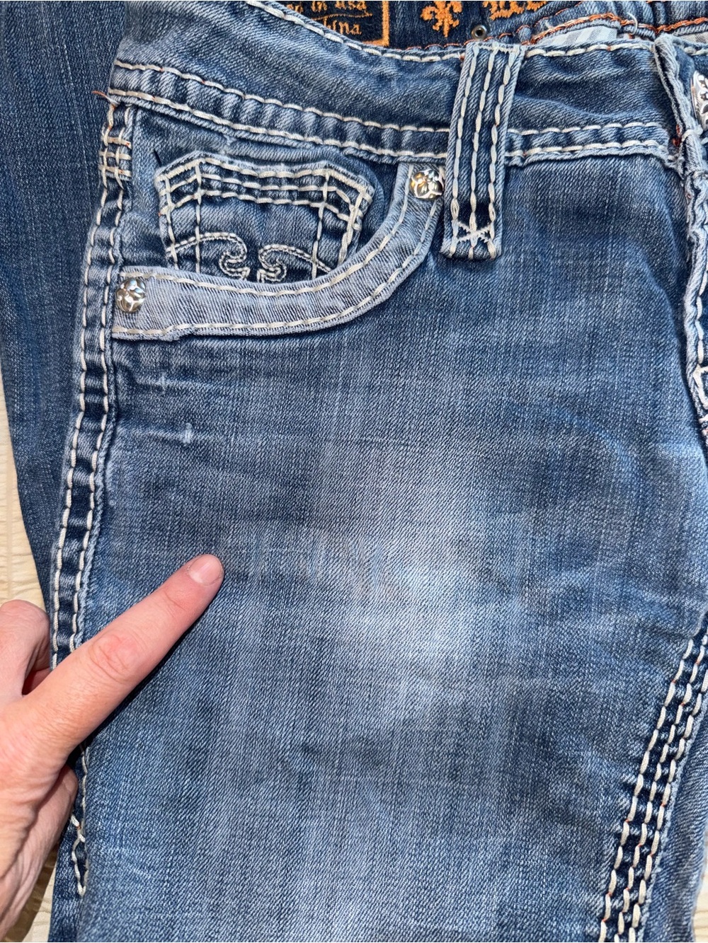 Vintage Rock Revival Low Rise Patched Distressed Alanis Boot Jeans 28 - Picture 3 of 12